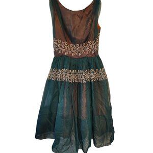 Vintage AFL CIO Union Made 1950's Dress, Green Orange, Small Sleeveless READ
